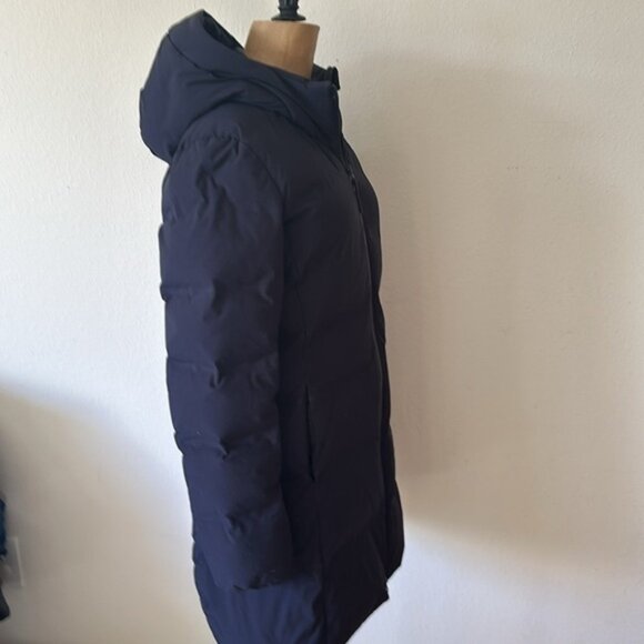 Uniqlo sz S navy hooded down jacket pockets zip front great pre owned condition - Picture 6 of 9